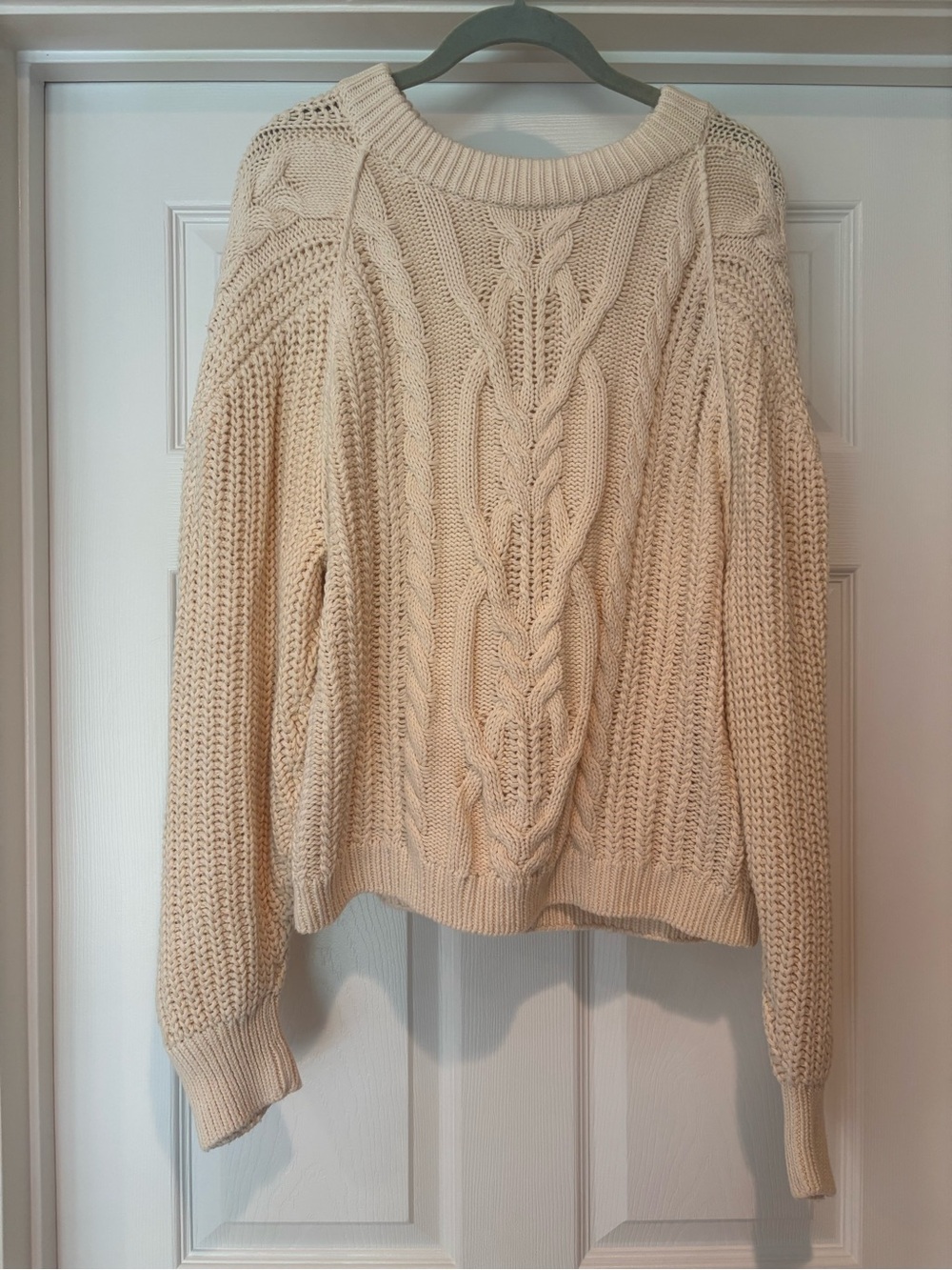 Free People Frankie Cable Cotton Sweater Ivory Medium - Picture 6 of 12